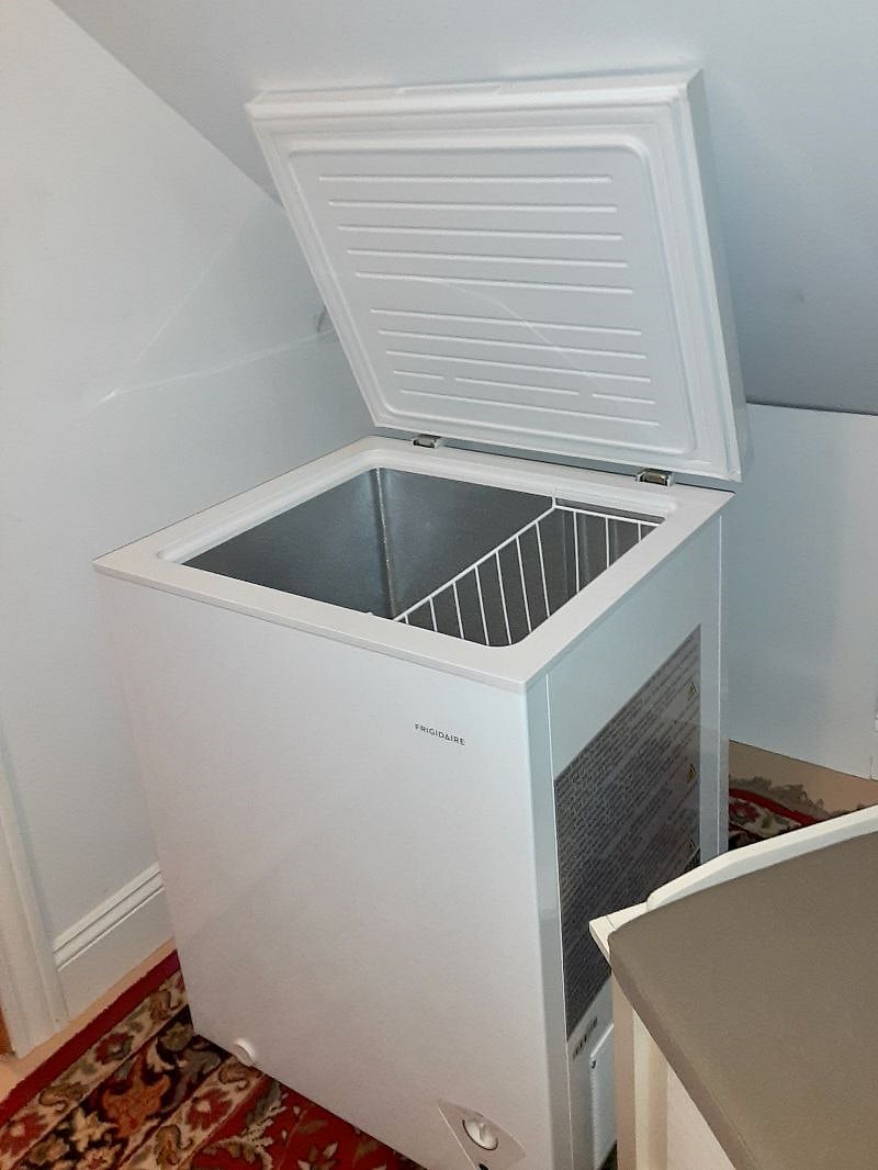 in addition to fridge freezer, this 5 cf freezer is for bulk-buy/ bagged ice, etc.