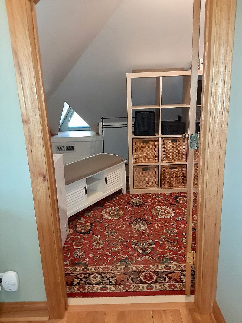 This front room is where the closet, freezer and furnace/AC is located.  Can be a changing room/storage for suitcases, etc.  Bikes can be stored in the basement