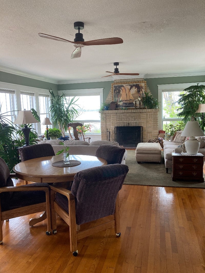Family room has expandable table for dining or cards.