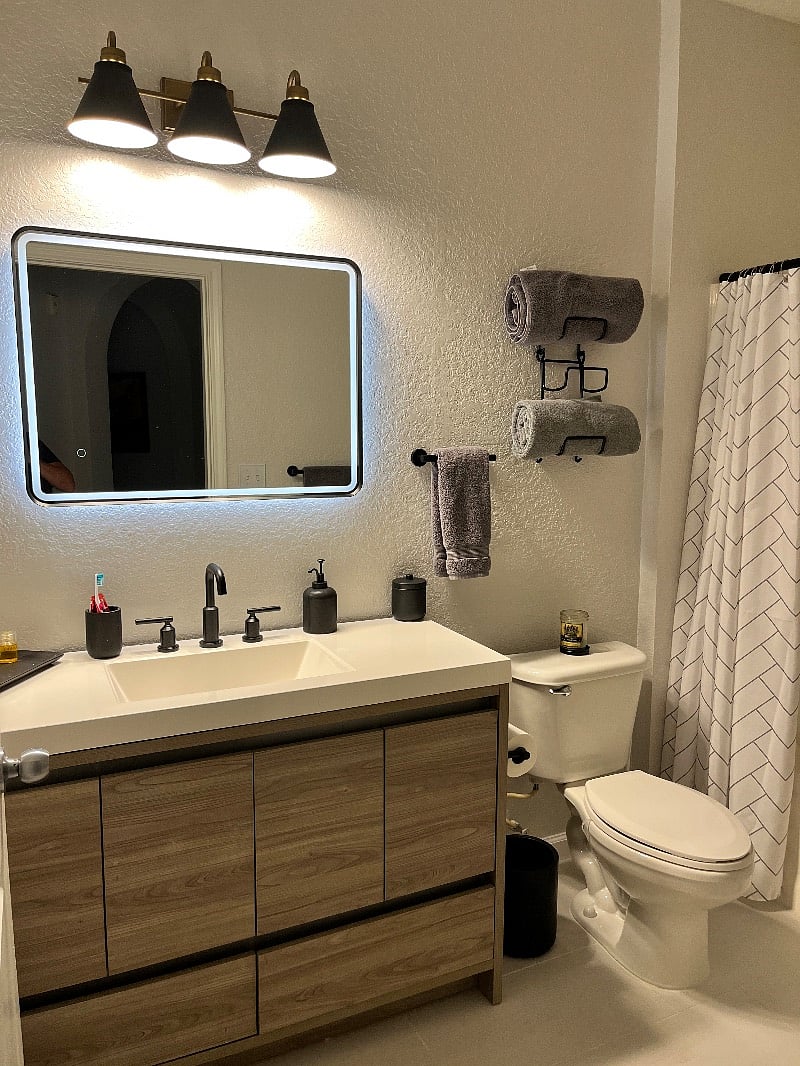 Guest bathroom. Recently remodeled in a modern style.