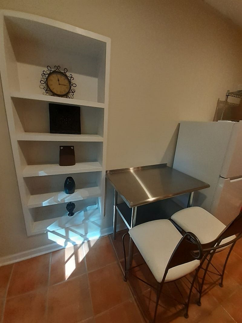 Dining area or workspace.