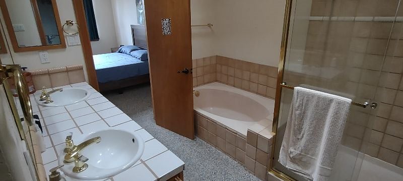 Walk in closet located just beyond the glass-encased shower.