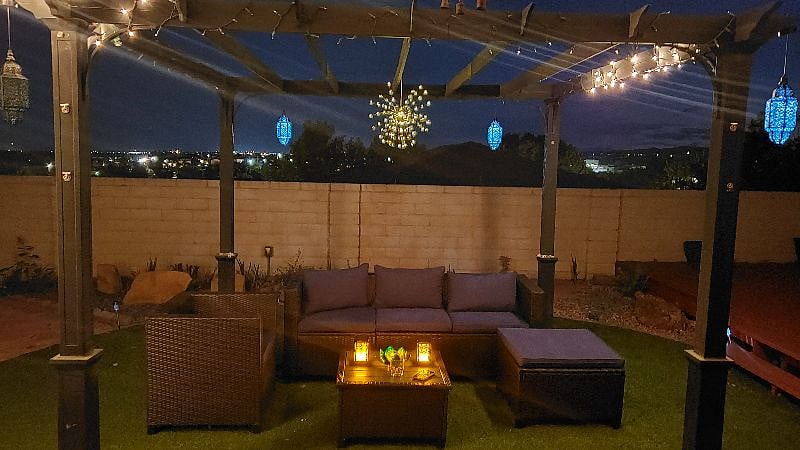 Solar powered lanterns add extra charm and ambiance to the back yard/patio!
