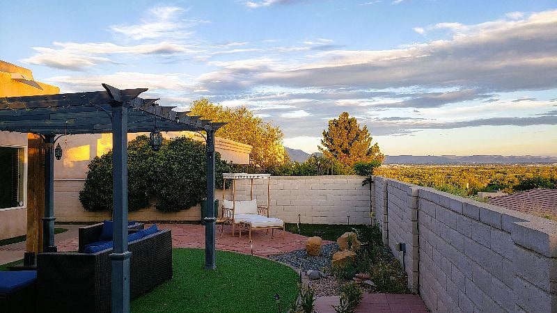 Back patio has a 180-degree view that stretches from the Manzanos to the West Mesa.
