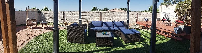Newly furnished back patio is spacious and private!