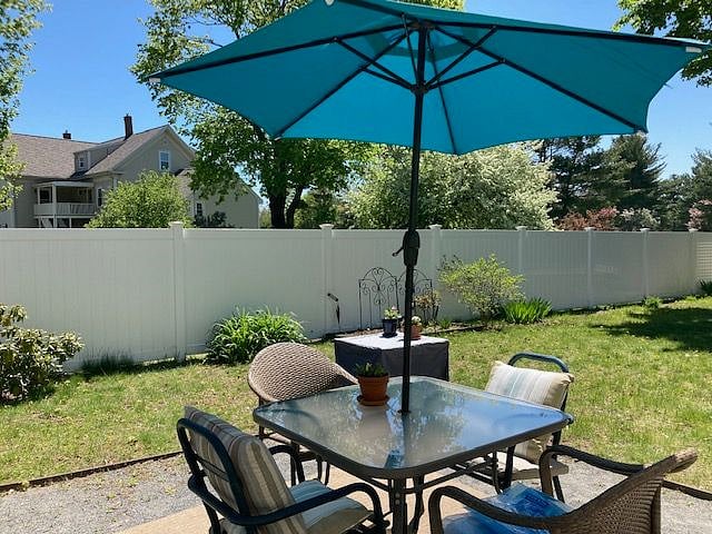 Enjoy your morning coffee , lunch or dinner on the patio .