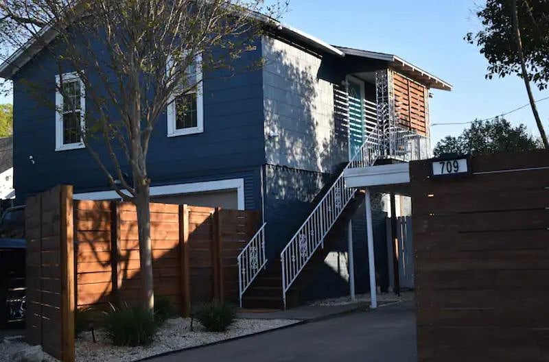 Private apartment with separate entrance above the detached garage.