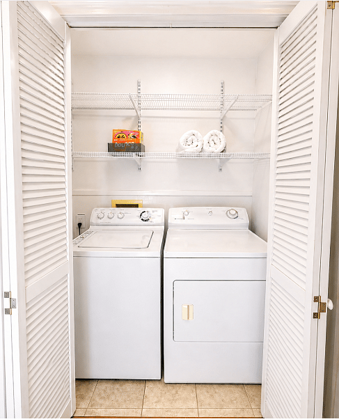 Private in-unit washer and dryer for added convenience during extended stays.