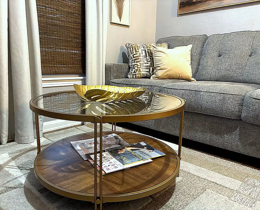 Comfortable living room with Smart TV, high-speed WiFi, and plenty of space to relax after a long shift.