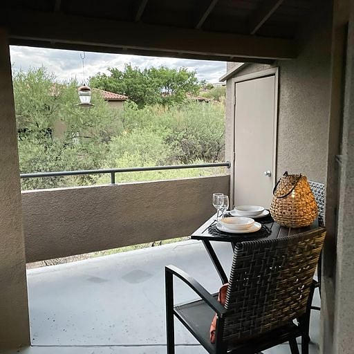 Covered deck opens to rear of complex. Large storage closet for luggage, golf clubs, or bikes.
