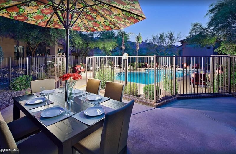 Our unit is steps to a sparkling pool, spa, 24/7 fitness center, outdoor fireplace, BBQ