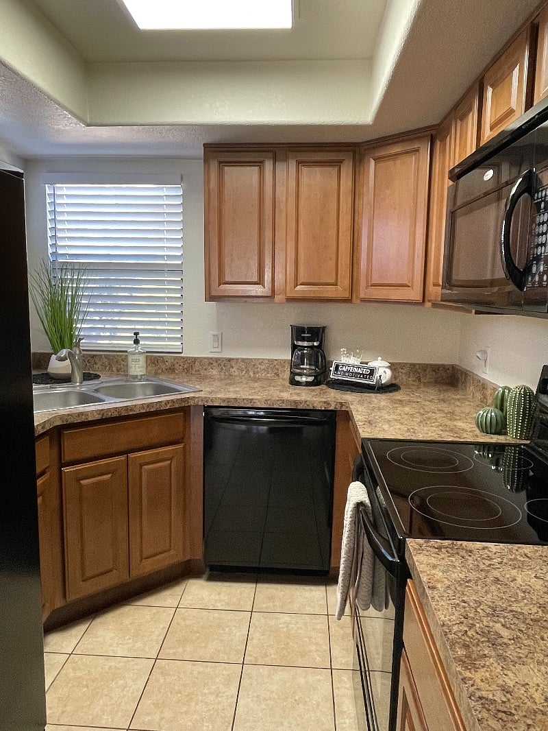 Fully-stocked kitchen.