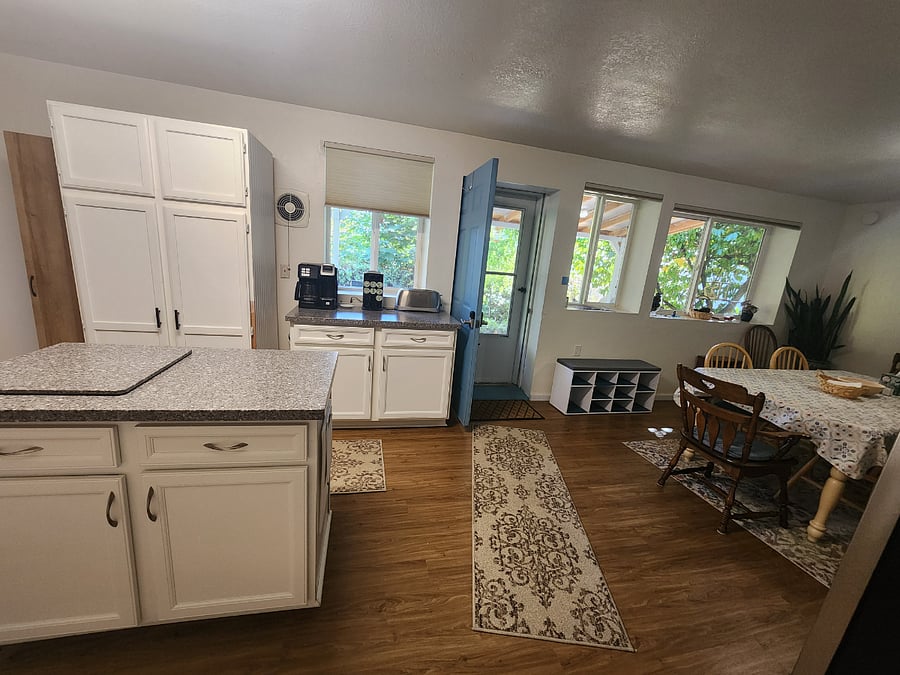 kitchen with large windows