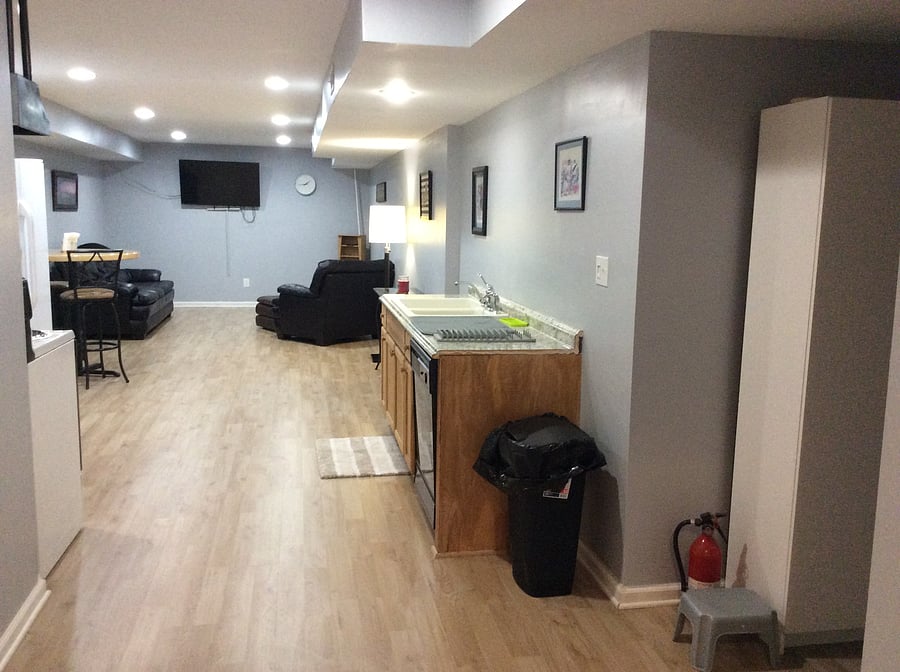 kitchen and family room are open.