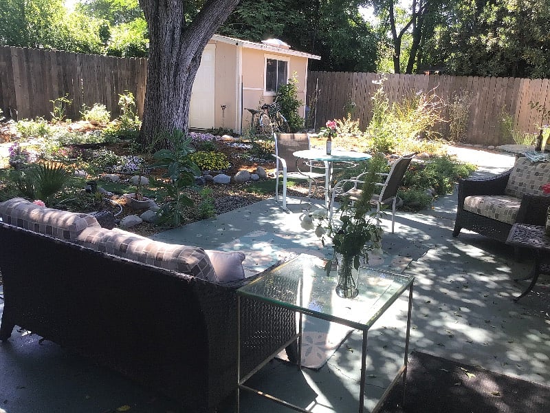 This is the backyard patio.It faces east and is nice for morning sun.