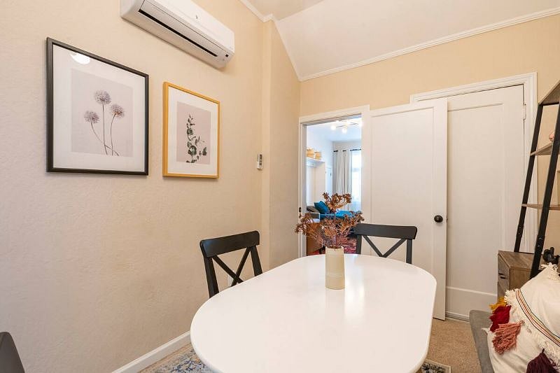 Small dining area or work space. Door allows for privacy or quiet.