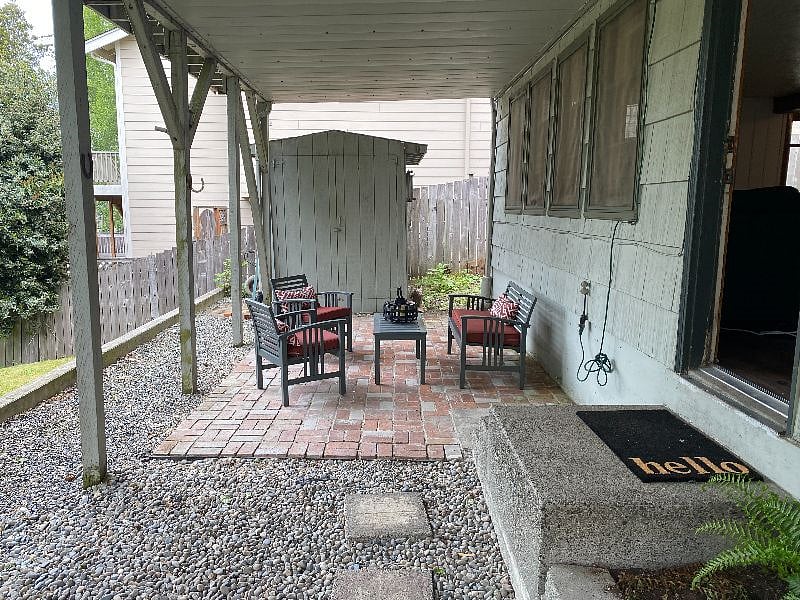 Private covered patio with private separate entrance.  Also included is full size propane BBQ.