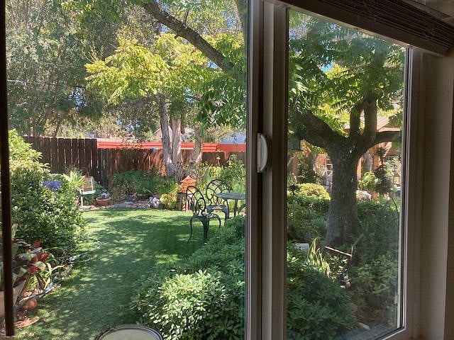 View from "closet/office" window to landlords backyard.
