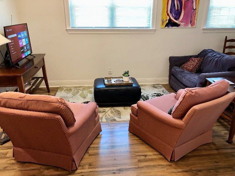 Living area with a television.