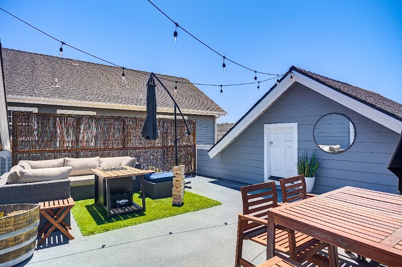 Rooftop deck and firepit.