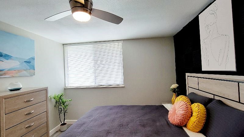 2nd Bedroom with Queen Bed (before blackout curtains installed)