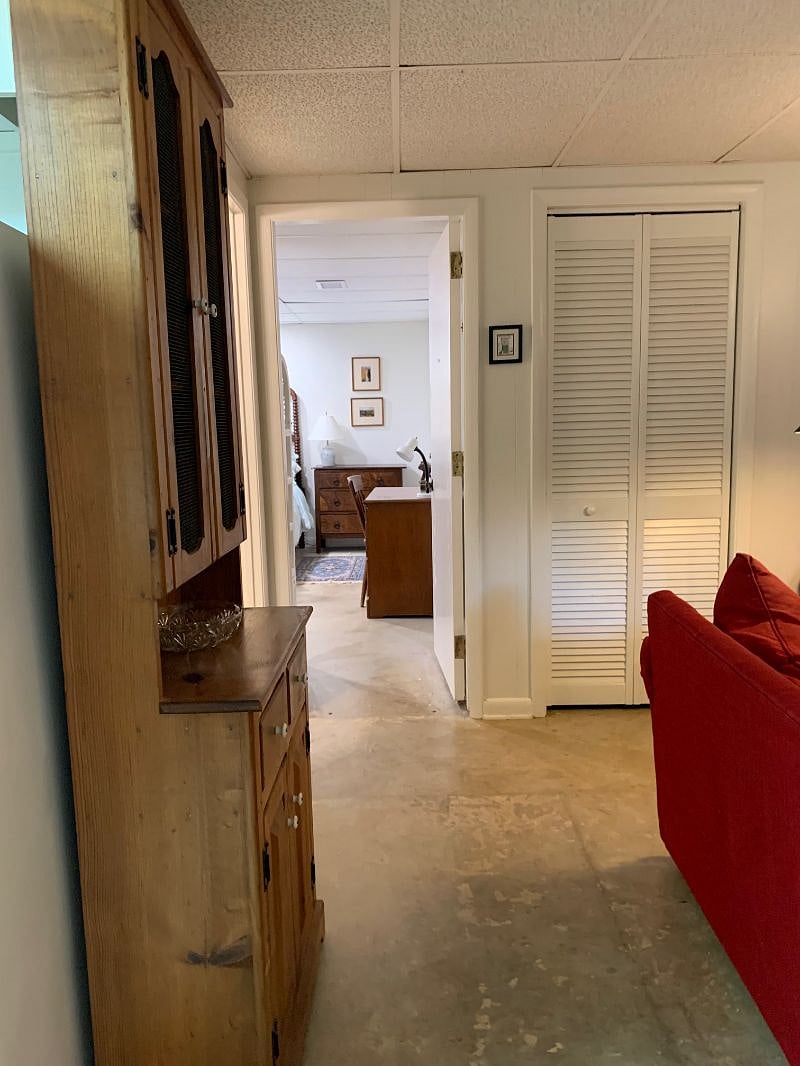 View from living area into the bedroom. 