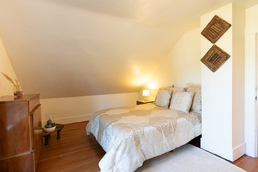 Sleep sound on a queen size memory foam mattress, in a private west facing bedroom.