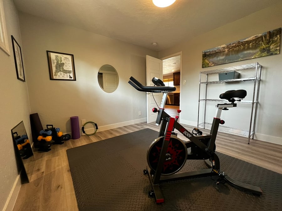 Gym room has full closet and storage space