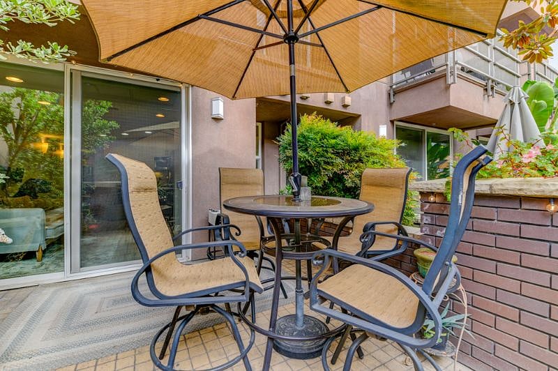 Wake up and enjoy a cup of coffee on the private patio.
