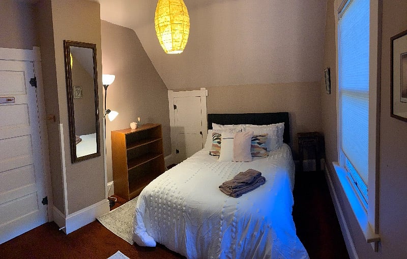 cozy bedroom with storage closet 