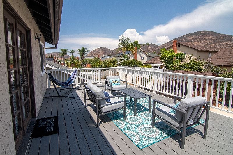 Spacious deck with mountain views