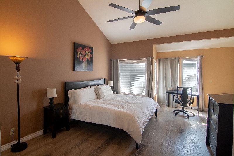 Large Master bedroom with King bed and vaulted ceilings