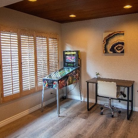 Pinball arcade game and additional workspace