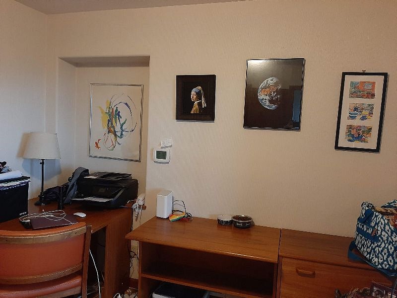 Desk, file cabinets, and shelves for office