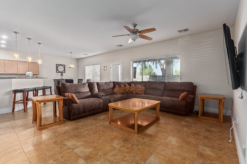 2nd Family room, dining table, and kitchen island