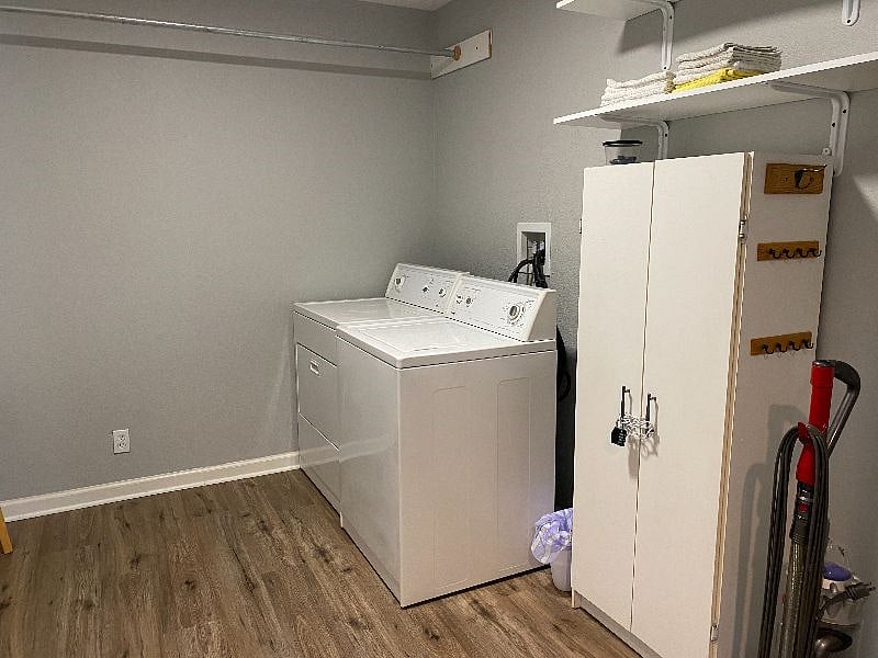 Laundry room with washing machine and dryer.