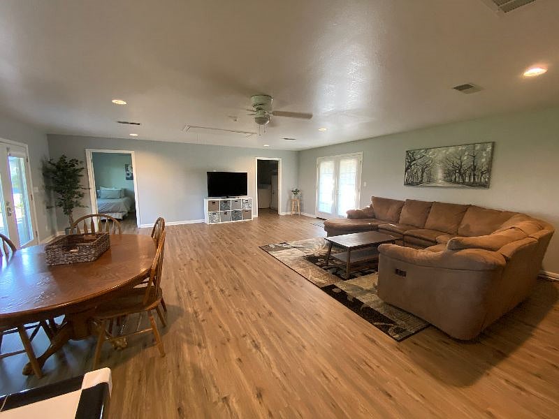 Open floor plan for the kitchen, dining room and living room.