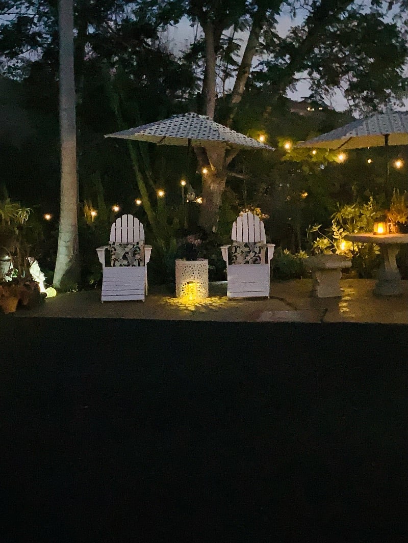 You can sit outside in the evening and enjoy the many solar lights adorning the garden