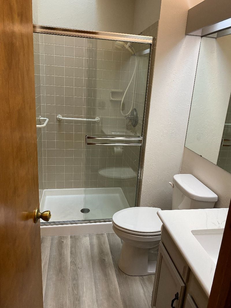 Hall Bathroom with Walk In Shower.