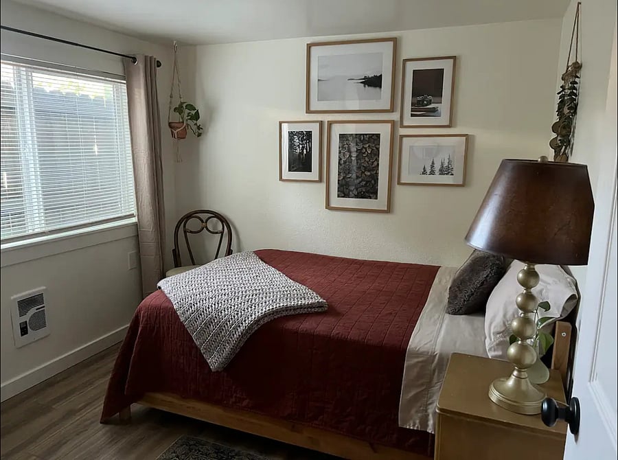 Big window for natural light. Blinds and curtains for room darkening.