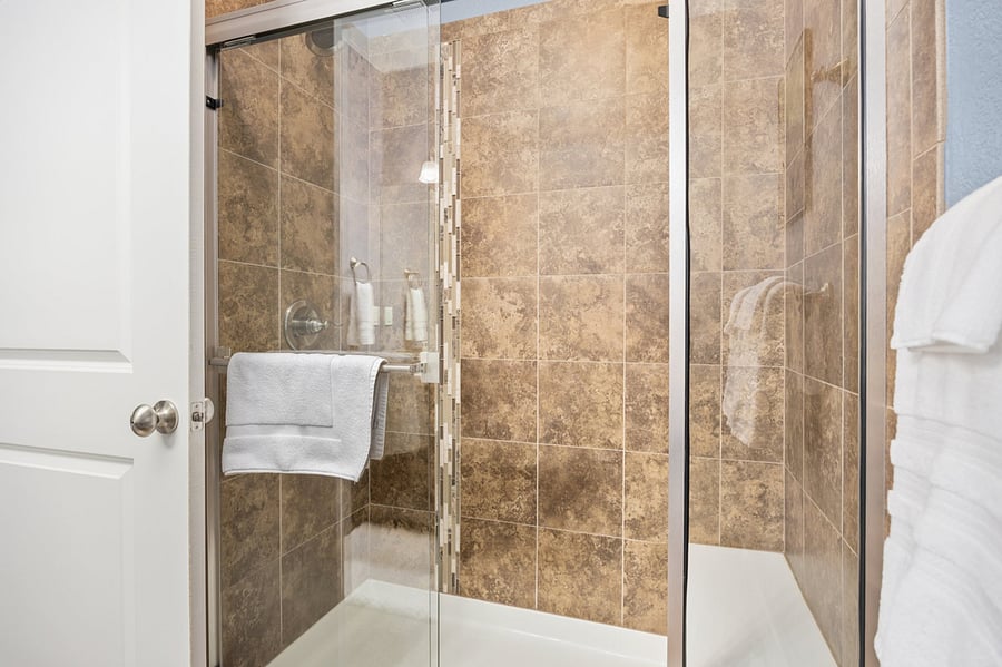 Beautiful glass-door, tiled, large walk-in shower in 2nd bathroom