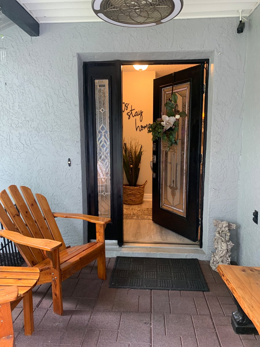Front door entrance with key pad entrance.