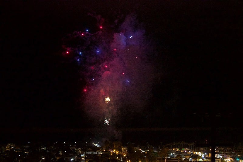 4th of July Fireworks launched from OB Pier as viewed from the deck