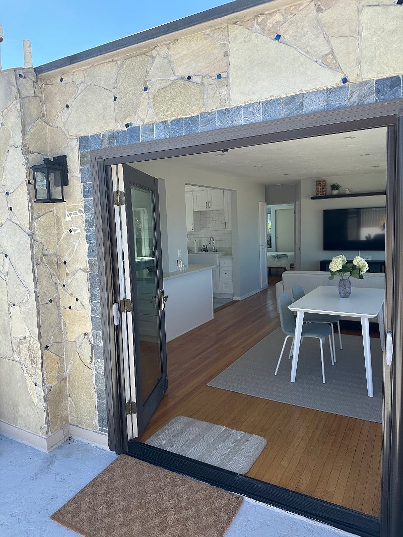 View of main living area from the French door entry.