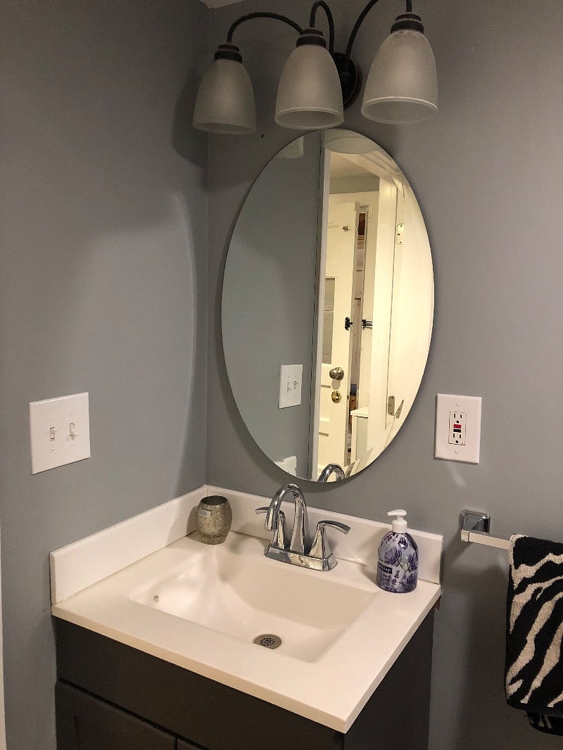 Full size bathroom , standing shower, sink with 4 drawers, bathroom essentials, towels, and 
Cleaning products 
