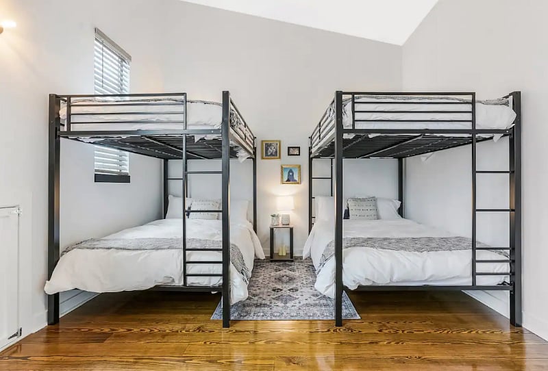 Bedroom 3: 2 trunk beds
Location:
Loft area room: 4 full bunk beds