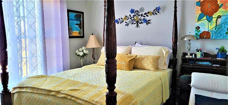 Bedroom with lakeview and TV