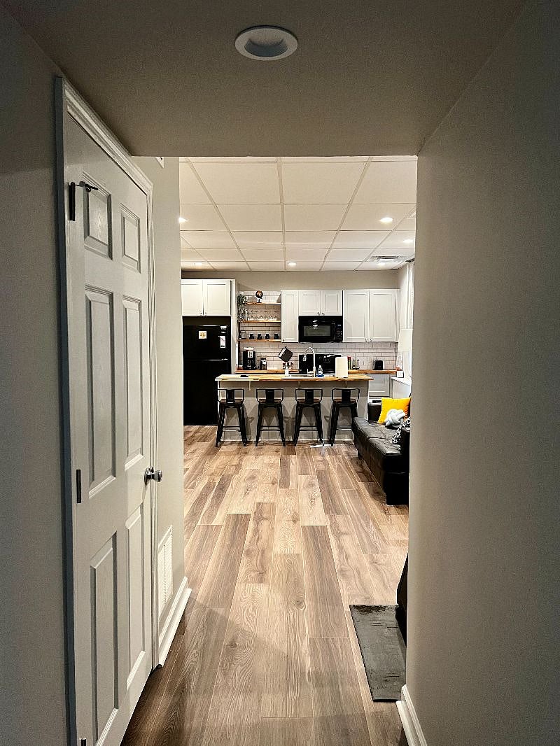 View of the living room and kitchen from bedroom 2