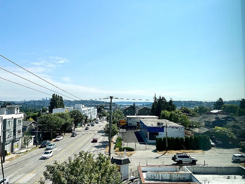 South facing view of Seattle: Elliot Bay + Salmon Bay and south side of Queen Anne