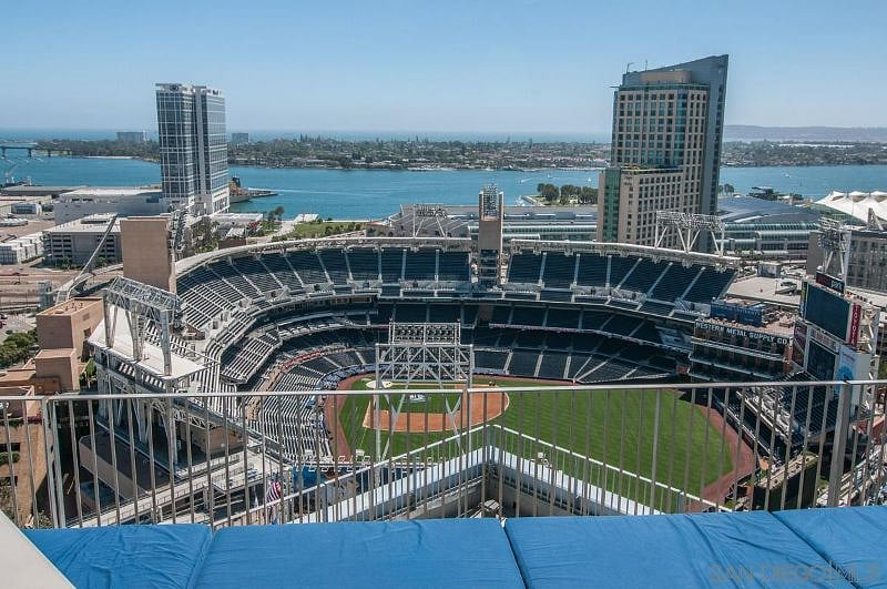 Top floor lounge overlooking Petco Park with BBQs